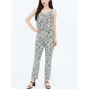 Lou & Grey Spaghetti Strap Jumpsuit Size Med Gray Ivory Drawstring-Waist Pockets
